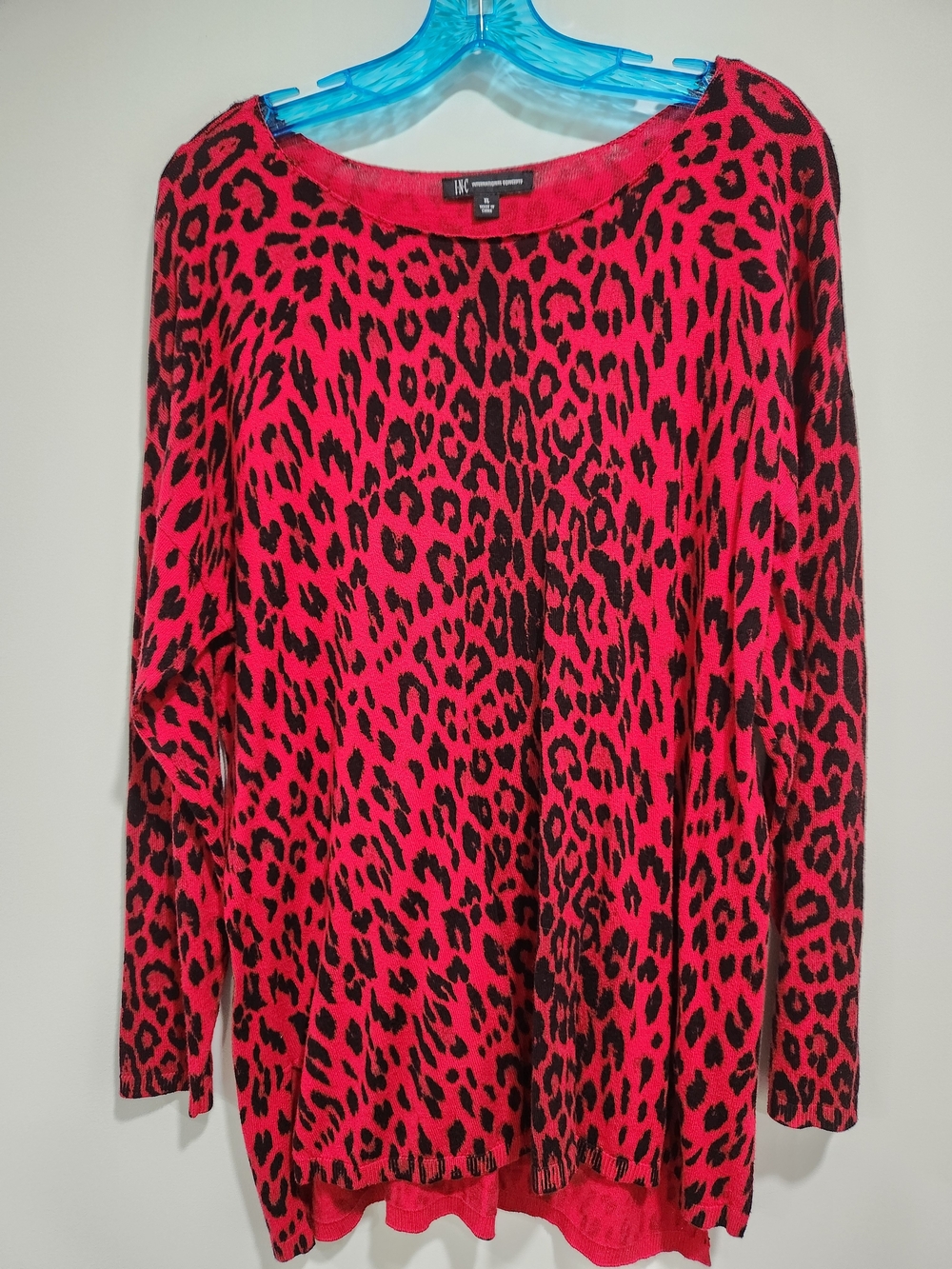 INC International Concepts Hot Pink and Black Leopard Crewneck Sweater